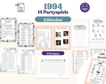 30. Geburtstag Partyspiele - 14 personalisierbare Spiele zum Jahr 1994 - digitales PDF zum ausdrucken