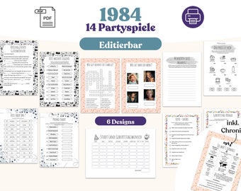 40. Geburtstag Partyspiele - 14 personalisierbare Spiele zum Jahr 1984 - digitales PDF zum ausdrucken