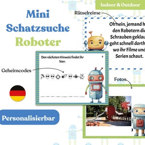 Roboter Schatzsuche - personalisierbare Schnitzeljagd für einen coolen Kindergeburtstag - digitales PDF zum Ausdrucken