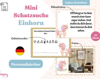 Einhorn Schatzsuche - personalisierbare Schnitzeljagd zum Kindergeburtstag - digitales PDF zum Ausdrucken