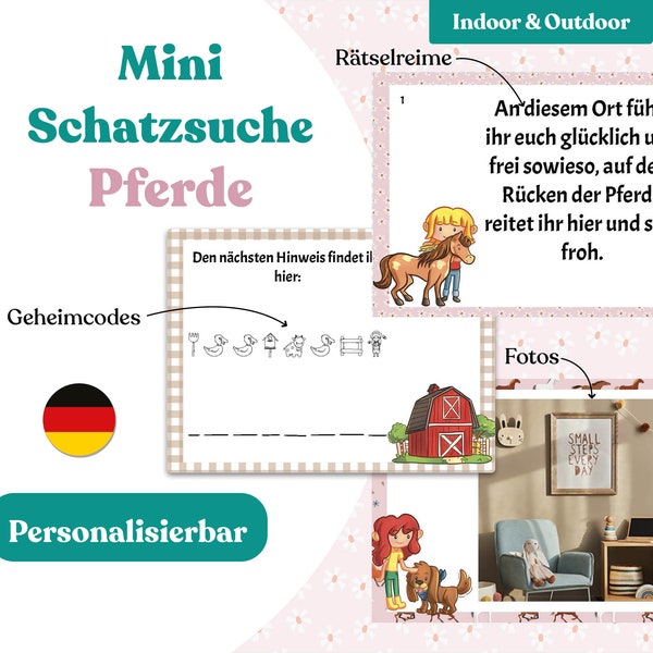 Pferde Schatzsuche - personalisierbare Reiterhof Schnitzeljagd zum Kindergeburtstag - digitales PDF zum Ausdrucken