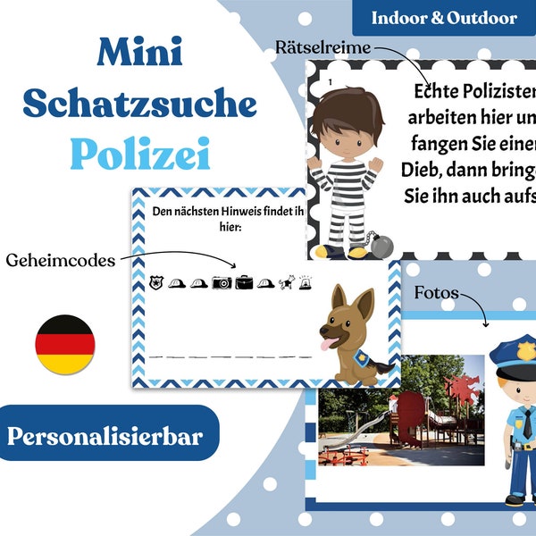 Polizei Schatzsuche - personalisierbare Schnitzeljagd zum Kindergeburtstag - digitales PDF zum Ausdrucken