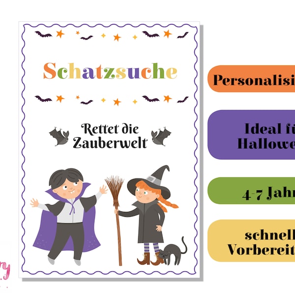 Schatzsuche - Personalisierbar - Rettet die Zauberwelt - Kindergeburtstag - Schnitzeljagd - Halloween - deutschsprachig