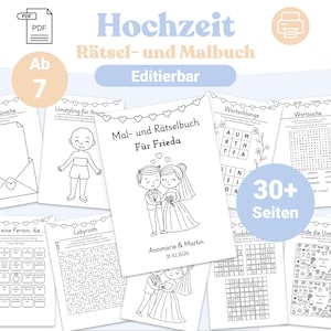 Mal- & Rätselheft Hochzeit für ältere Kinder ab 7 | Personalisierbares Gastgeschenk zum ausmalen | A4 A5 PDF Sofortdownload zum ausdrucken