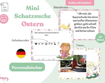 Oster Schatzsuche - personalisierbare Schnitzeljagd zum Eiersuchen im Frühling - digitales PDF zum Ausdrucken