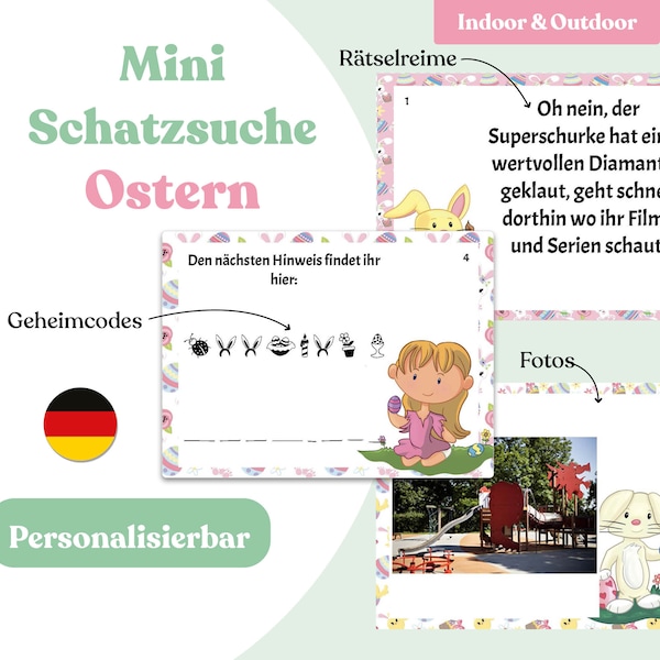 Oster Schatzsuche - personalisierbare Schnitzeljagd zum Eiersuchen im Frühling - digitales PDF zum Ausdrucken