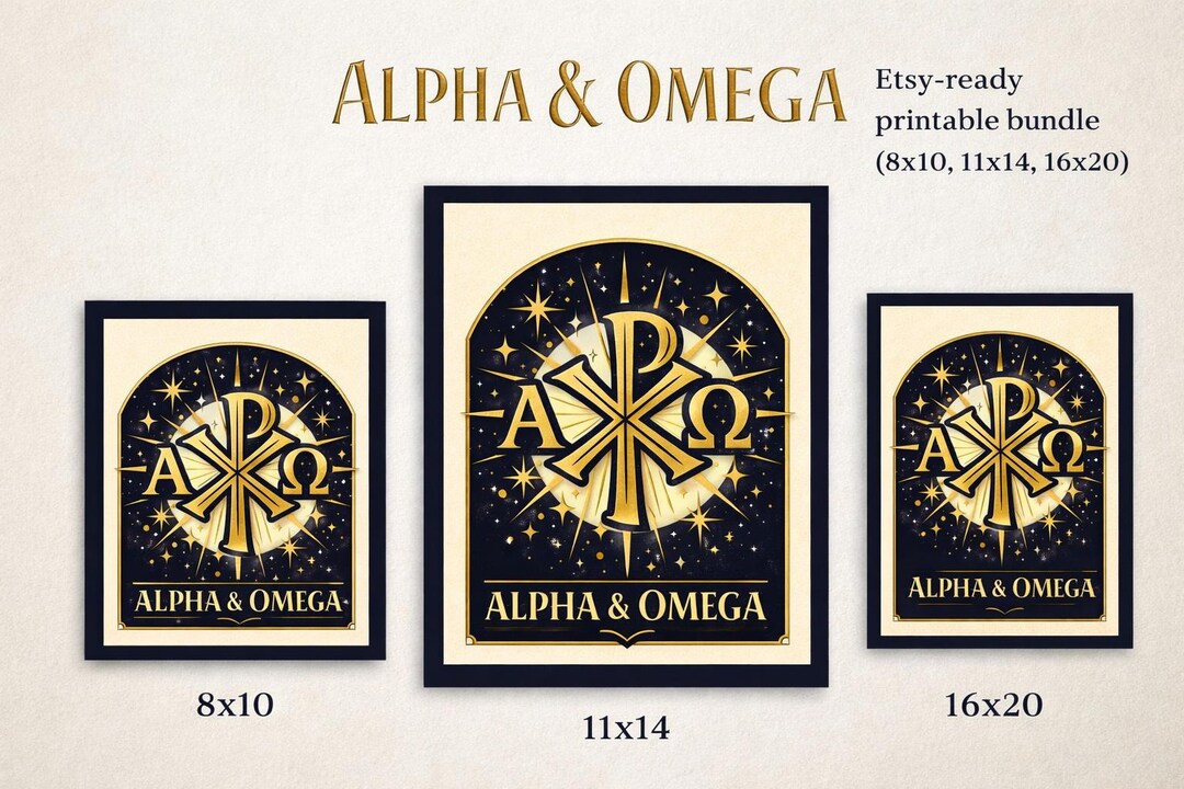 Alpha & Omega Christian Wall Art | Chi Rho Symbol Printable | Gold ...