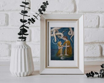 You are the moon - Hand Embellished Fine Art Print - by Lauren Walke - 9 Sirens Creative