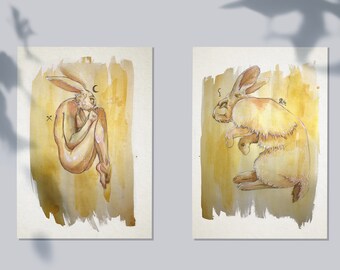 Rabbit Diptych - Fine Art Prints - by Lauren Walke - 9 Sirens Creative