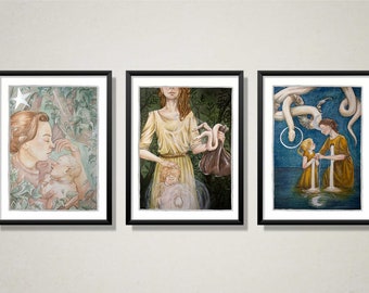 Celestial Bodies Triptych - Hand Embellished Fine Art Prints - by Lauren Walke - 9 Sirens Creative