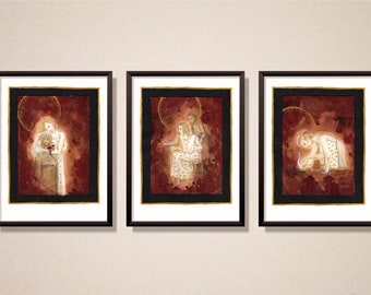 God the Mother tryptic - Hand Embellished Fine Art Print - by Lauren Walke - 9 Sirens Creative