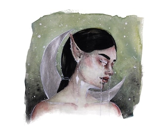 Moon Tears - Hand Embellished Fine Art Print - by Lauren Walke - 9 Sirens Creative