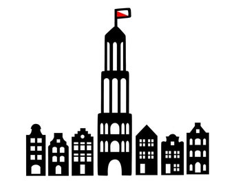 Raamstickers Utrecht, de Domtoren en 6 Hollandse grachtenpanden