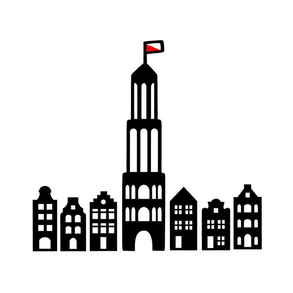 Raamstickers Utrecht, de Domtoren en 6 Hollandse grachtenpanden