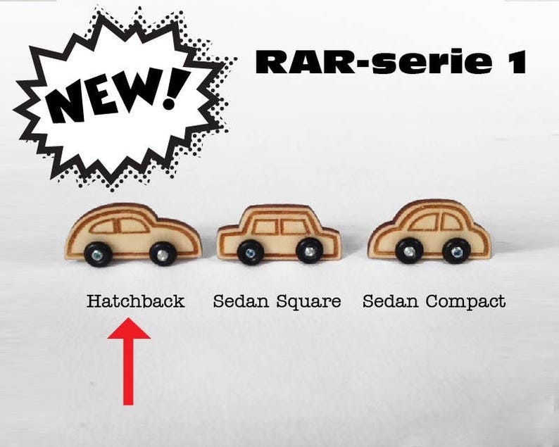 Houten auto RAR-Serie 1 hatchback. Verkrijgbaar in verschillende kleuren. afbeelding 2