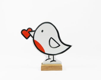Cute little bird, Red Robin with a heart. Special limited edition for Valentine's Day.