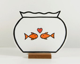 Wooden Fishbowl with 2 goldfishes in love. Great gift for someone you love!