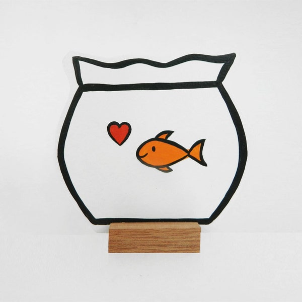 Wooden Fishbowl with a goldfish and a heart. Great gift!