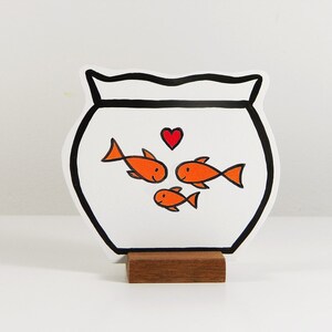 Wooden Fishbowl with a family of fishes. Ideal pet for at home or the office. Great gift image 1