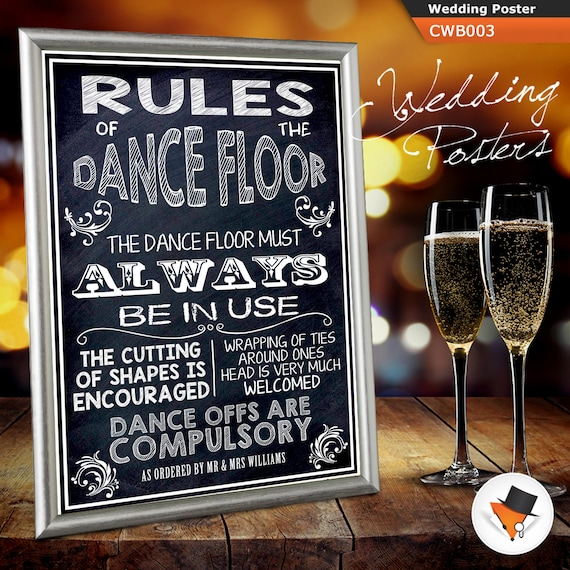 Shabby Chic Rules Of The Dancefloor Personalised Wedding Sign Poster
