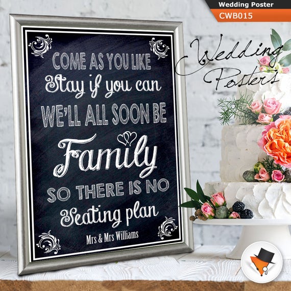 Poster Shabby Chic No Seating Plan Personalised Wedding Sign
