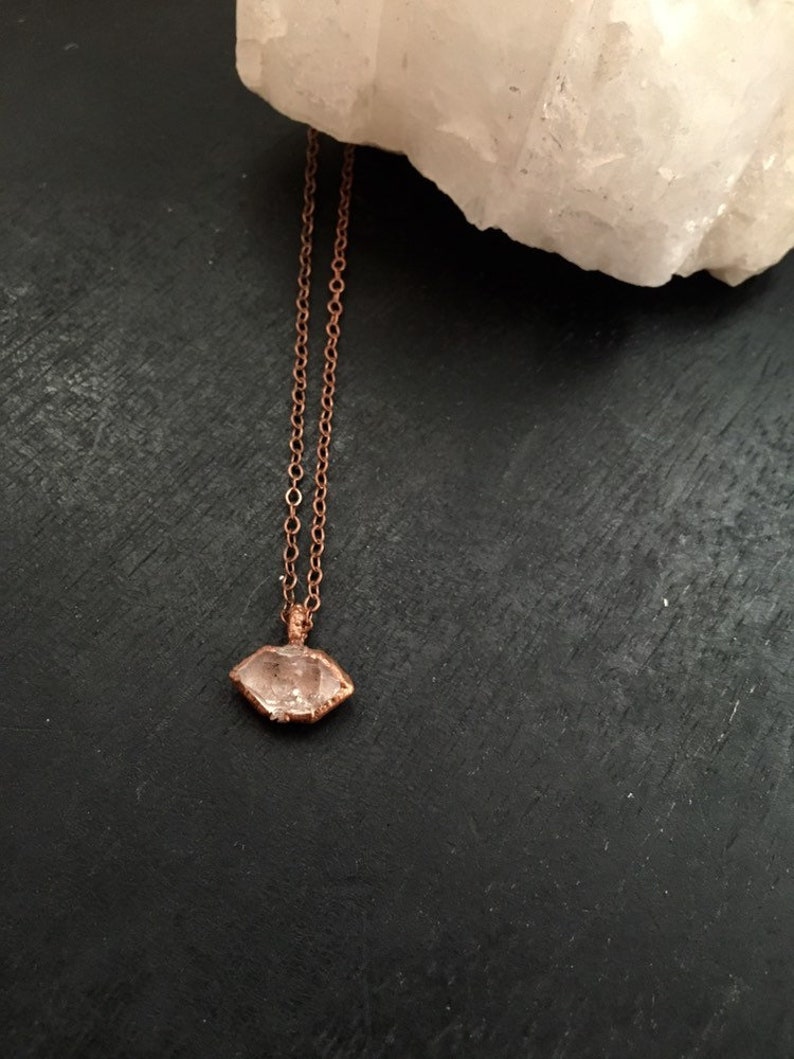 Electroformed Herkimer Diamond Necklace Electroformed Raw Crystal Herkimer Diamond Dainty Copper