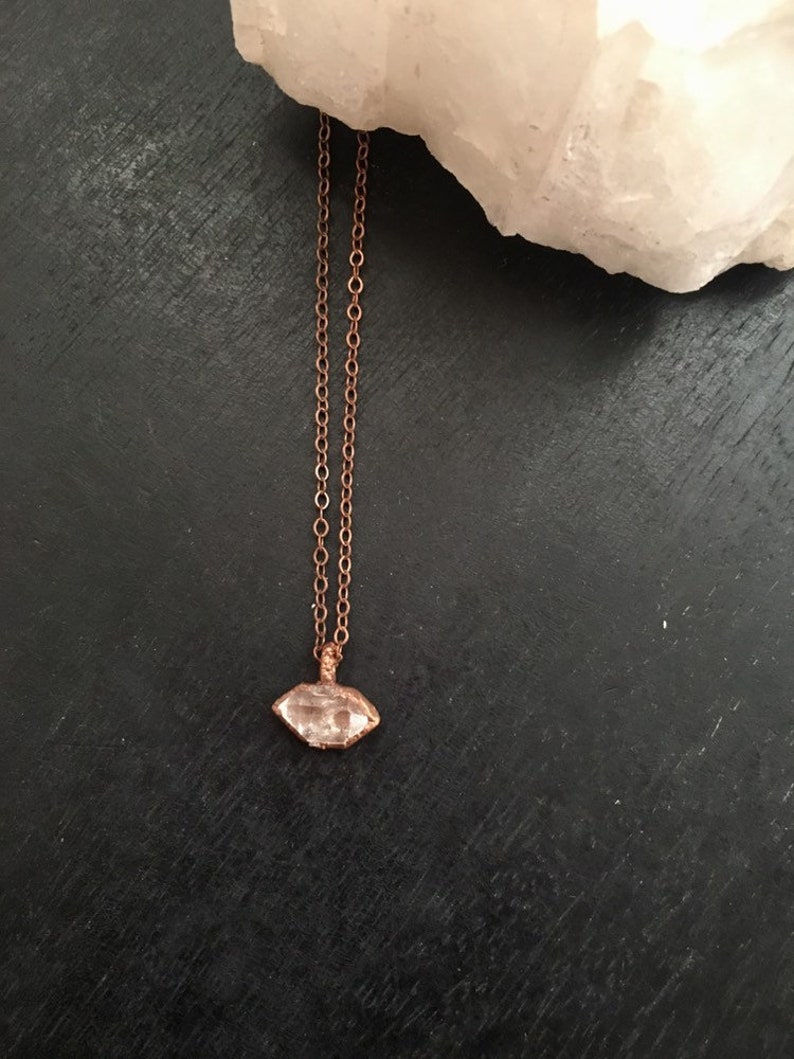 Electroformed Herkimer Diamond Necklace Electroformed Raw Crystal Herkimer Diamond Dainty Copper