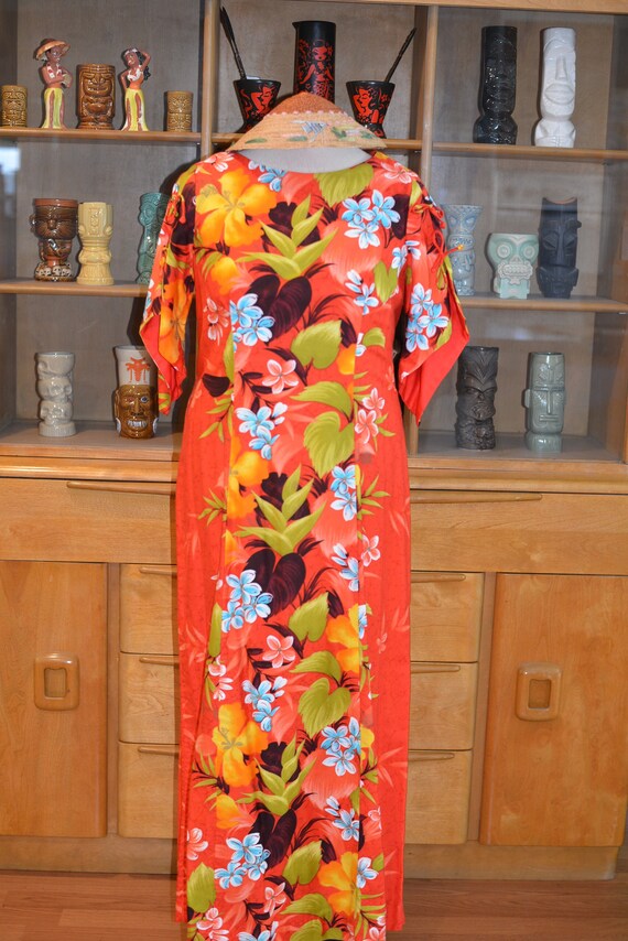 Vintage 60s Tropical Hawaiian Pake Muu Style Dress