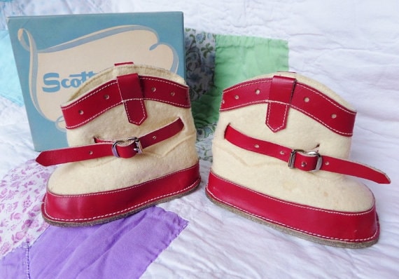 Vintage 1950s Baby Girl Scott's Baby Boots Shoes … - image 1