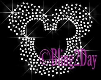 Mickey Outline Burst - Custom Select Color - Iron on Rhinestone Transfer Bling Hot Fix Mouse Kid Mom - DIY