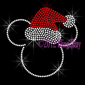Mickey RED Christmas Santa Hat - Iron on Rhinestone Transfer Bling Hot Fix Mouse Minnie Kid Mom - DIY