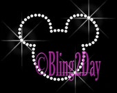 Mickey Outline - Custom Color Selection - Iron on Rhinestone Transfer Bling Hot Fix Mouse Kid Mom - DIY