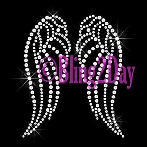 Small Clear Crystal Angel Wings - Iron on Rhinestone Transfer Bling Hot Fix Applique - DIY