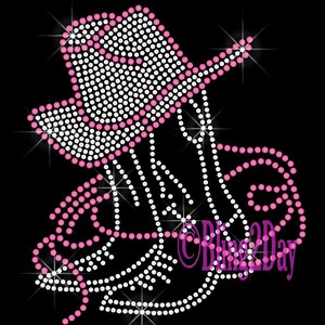 Boot & Hat Cowboy Cowgirl Pick Color Iron on Rhinestone Transfer Bling ...