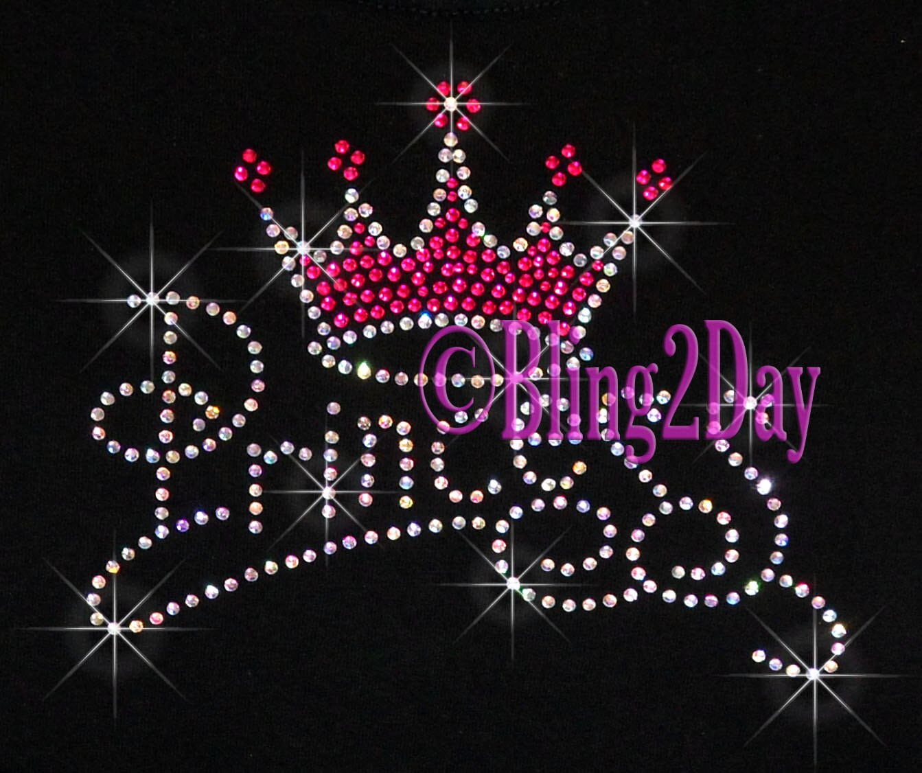 Pink Princess Rhinestone Princess - Hot Pink Crown - Iron on Rhinestone Transfer Rhinestone Iron ...