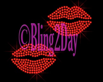Lot of 2 - LIPS - Custom Select Color - Iron on Rhinestone Transfer Bling Hot Fix Stylist Mouth Kiss Lip - DIY