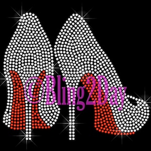 Clear High Heel - Red Bottom Shoe - Iron on Rhinestone Transfer Bling Rhinestone Iron on Rhinestone Applique - DIY Shoe Rhinestone Shirt