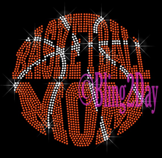 MOM Banner Tail Rhinestone Iron on Transfer Hot Fix Bling Sports Volleyball