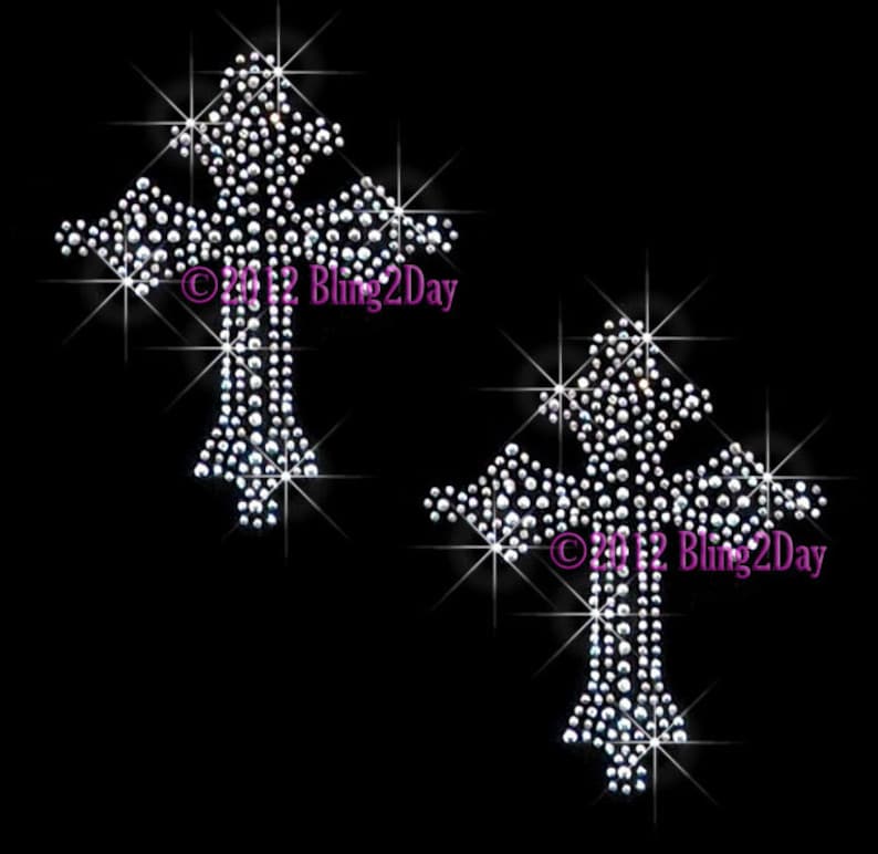 Set of 2 M Clear Cross Iron on Cross Rhinestone Transfer Etsy