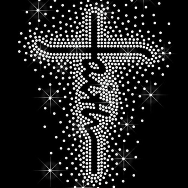 Faith Cross Blinged Out Outline - Custom Color - Iron on Rhinestone Transfer Bling Hot Fix Christ Faith Jesus Motif Applique - DIY