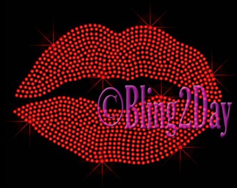 Large Rhinestone LIPS - Iron on Rhinestone Transfer Bling Hot Fix Stylist Sexy Mouth Kiss Lip - DIY