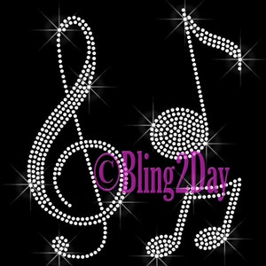 Music Note - Custom Select Color Clef and Note - Iron on Rhinestone Transfer Bling Hot Fix School Band Mom - DIY
