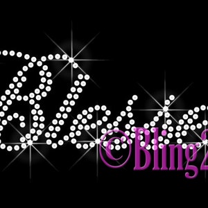 Blessed - Clear Script Letters - Iron on Rhinestone Transfer Bling Hot Fix Applique Christmas Holiday - DIY