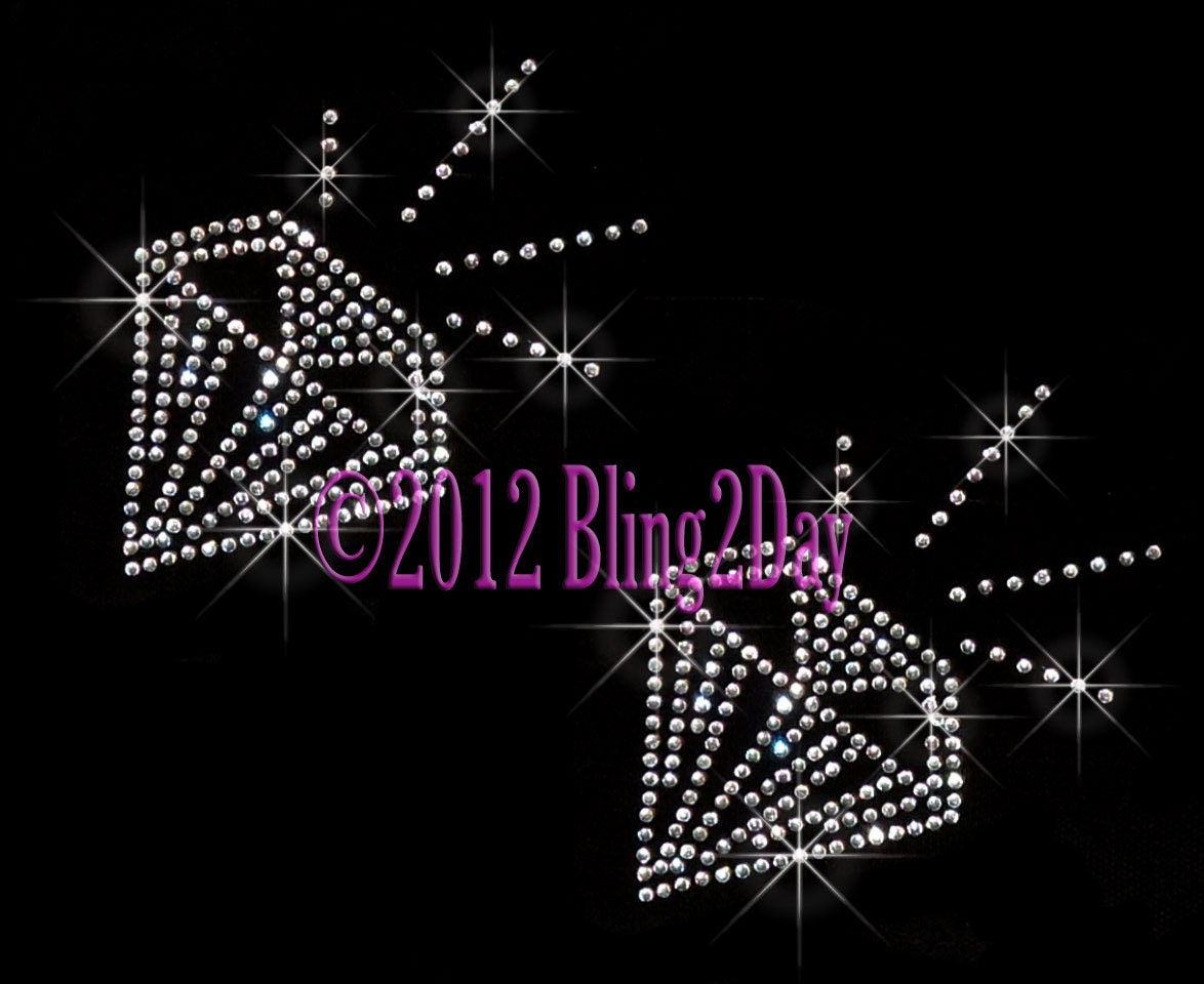 Set of 2 - (M) Diamond - Only - Iron on Rhinestone Transfer Bling Hot Fix Bridal Sparkling Diamonds Applique - DIY