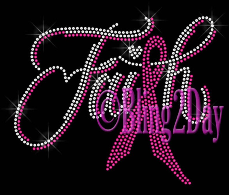 May include: Pink and white rhinestone design with the text "Bling 2 Day" in pink.