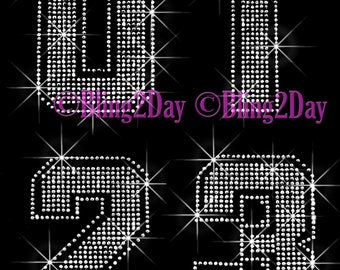 Large Jersey Number - Pick any Number from 0-9 - Iron on Rhinestone Transfer Bling Hot Fix Sports - DIY