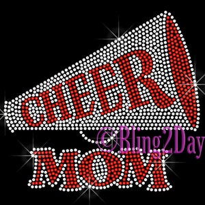 Cheer Mom - Custom Color - Iron on Rhinestone Transfer Bling Rhinestone Iron on School Mom Rhinestone Applique - DIY Cheer Rhinestone Shirt image 1