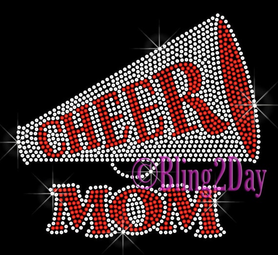 Cheer Mom - Custom Color - Iron on Rhinestone Transfer Bling Rhinestone Iron on School Mom Rhinestone Applique - DIY Cheer Rhinestone Shirt