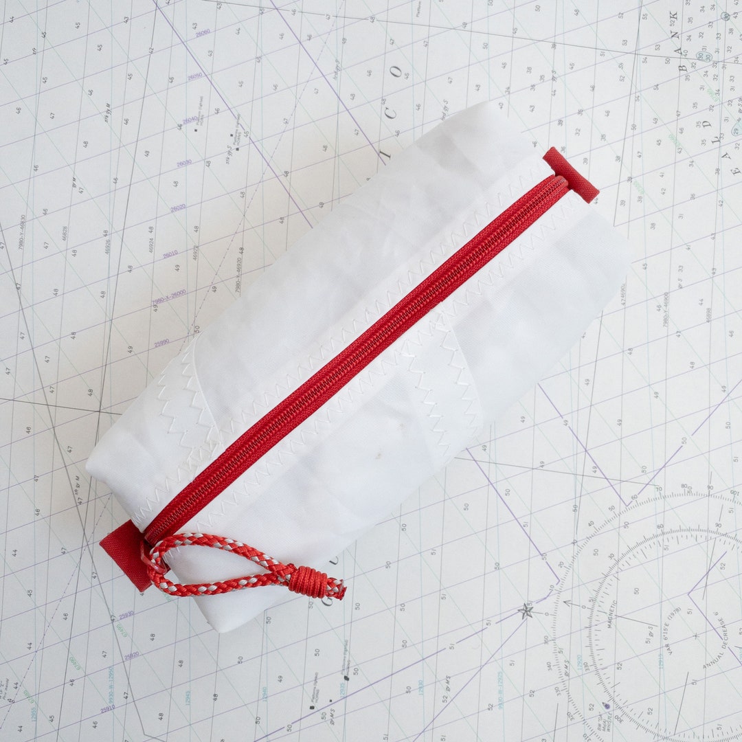 Small Recycled Sail Dopp Kit With Red Zip Etsy
