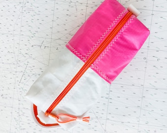 Large Recycled Sail Dopp Kit - with pink and orange